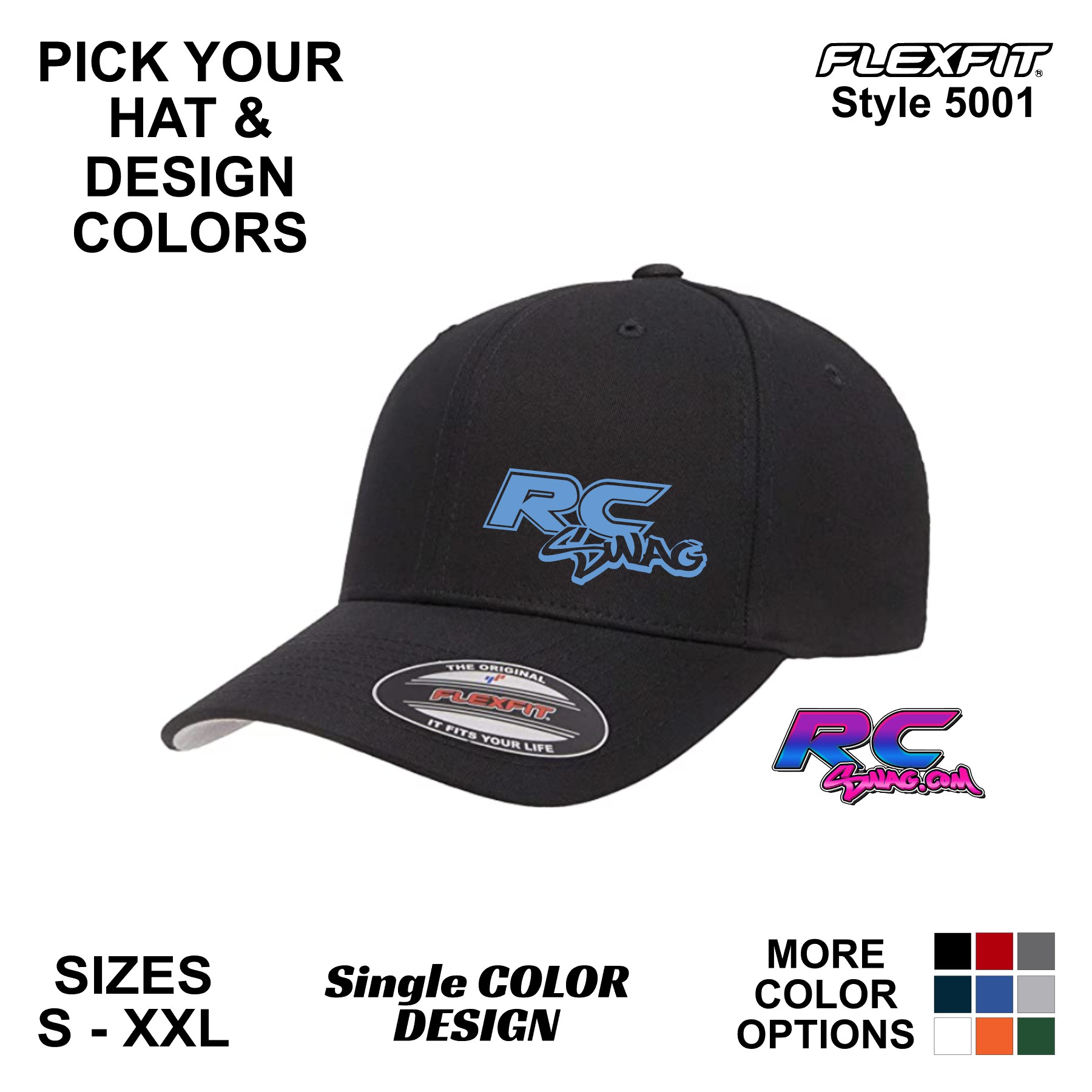 Flex Fitted Baseball Cap Hat - Navy Blue, Small-Medium