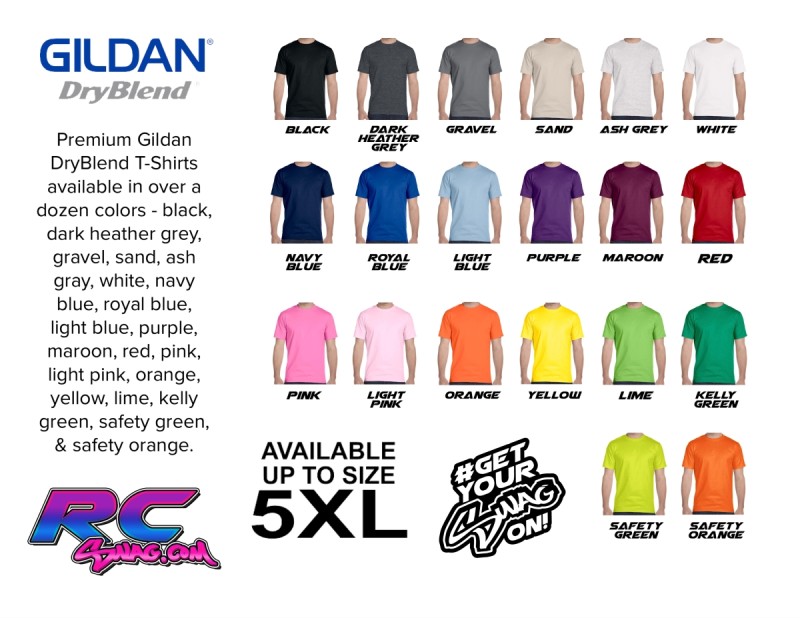 RC SWAG Custom Gildan DryBlend Shirts Color Chart