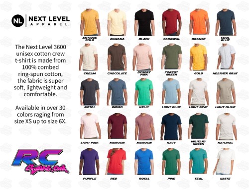 Next Level Unisex Cotton T-Shirts Color Chart